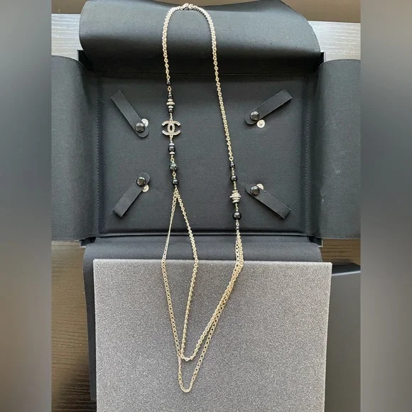 New Chanel Long Gold-tone Necklace with Resine Beads - Picture 15 of 17